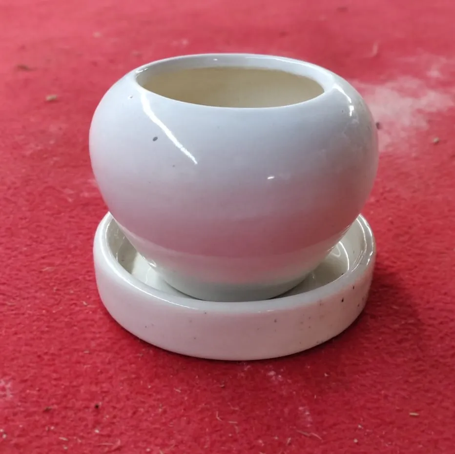 3.5 Inch White Apple Pot with Tray