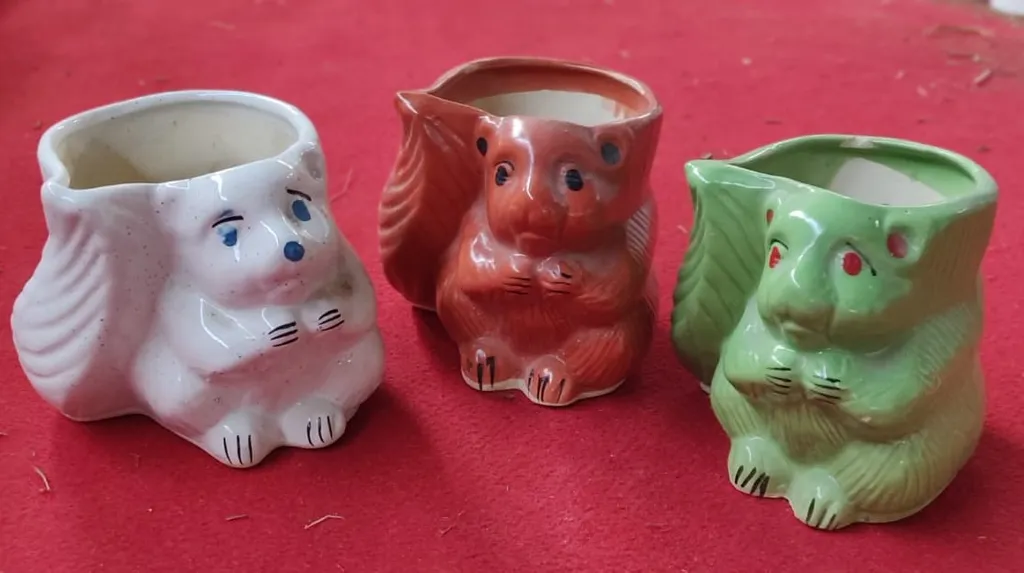 Set of 3 - 5 Inch Baby Squirrel Ceramic Planters
