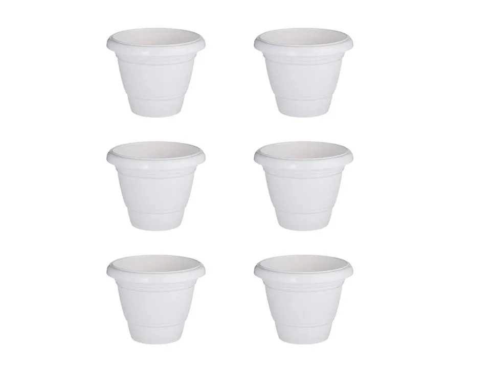Set of 6 - 20 Inch White Plastic Pots