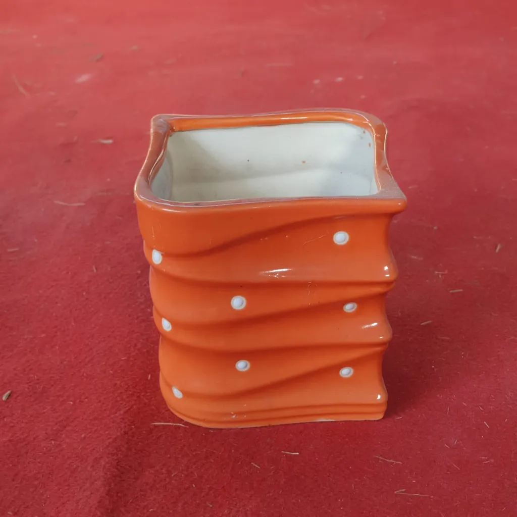 5 inch Orange Classy Wavy Polka Ceramic Planter