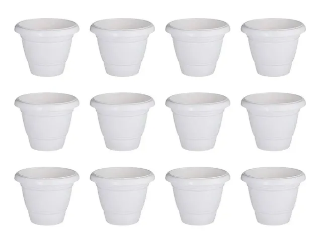 Set of 12 - 12 inch Heavy White Plastic Pot