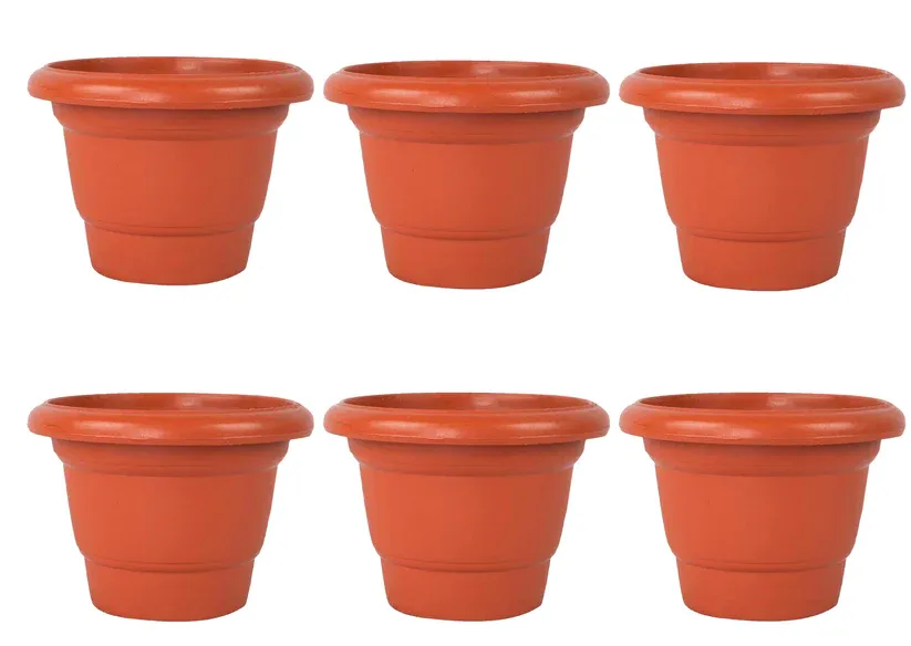 Set of 6 - 12 inch Heavy Red Plastic Pot