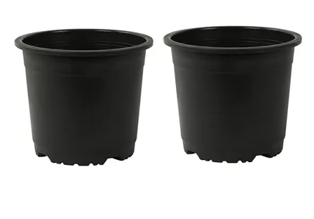 Set of 2 - 8 Inch Black Round Plastic Pot