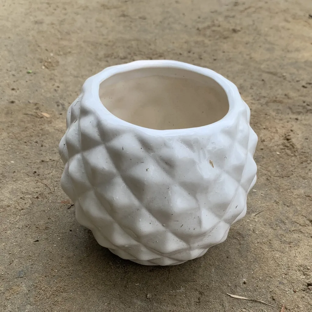 4 Inch White Diamond Designer Ceramic Pot