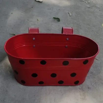 Buy 8 Inch Red Polka Dotted Double Hook Hanging Metal Pot Online | Urvann.com