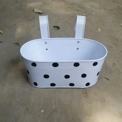 Buy 8 Inch White Polka Dotted Double Hook Hanging Metal Pot Online | Urvann.com