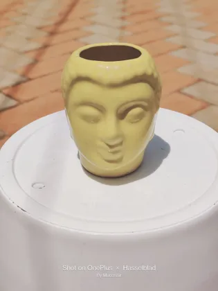 Buy 4 Inch Yellow Buddha Designer Ceramic Pot Online | Urvann.com
