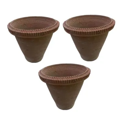 Buy Set of 3 - 10 Inch Collar Designer Clay Pot Online | Urvann.com