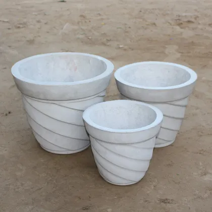 Set of 3 - (10, 12 & 14 Inch) White Spiral Designer Cement Pot