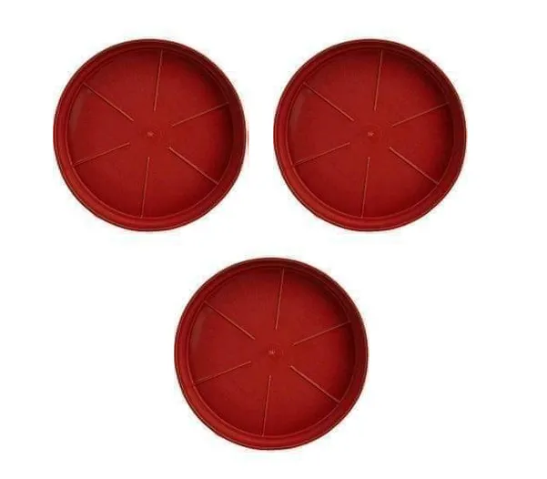 Set of 3 - 6 Inch Red Plastic Tray / Plate - To keep under the Pots