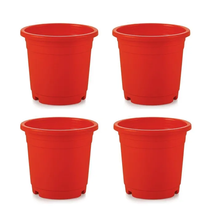 Set of 4 - 8 Inch Red Nursery Pot