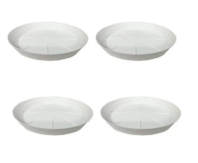 Set of 4 - 10 Inch White Plastic Tray / Plate - To keep under the Pots