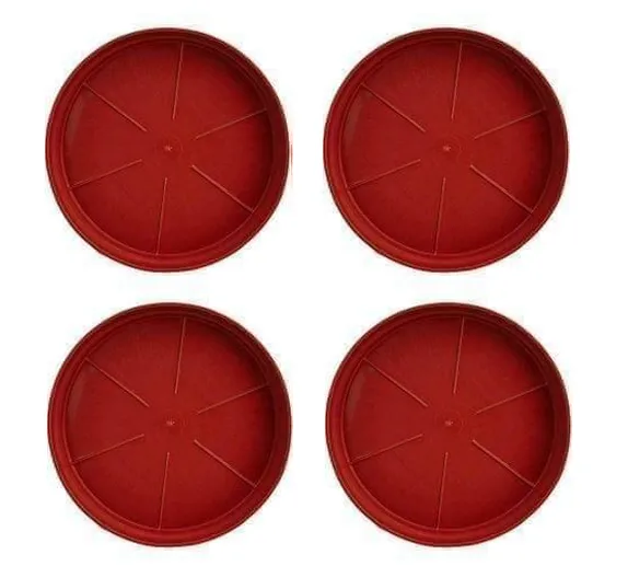 Set of 4 - 10 Inch Red Plastic Tray / Plate - To keep under the Pots