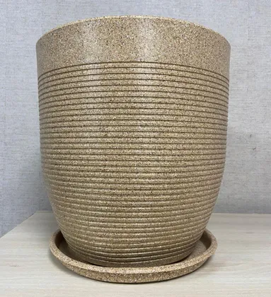 Buy 12 Inch Brown VIP Linen Polymer Planter with Plate Online | Urvann.com