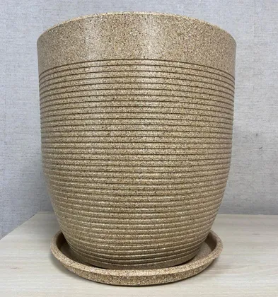 Buy 15 Inch Brown VIP Linen Polymer Planter with Plate Online | Urvann.com
