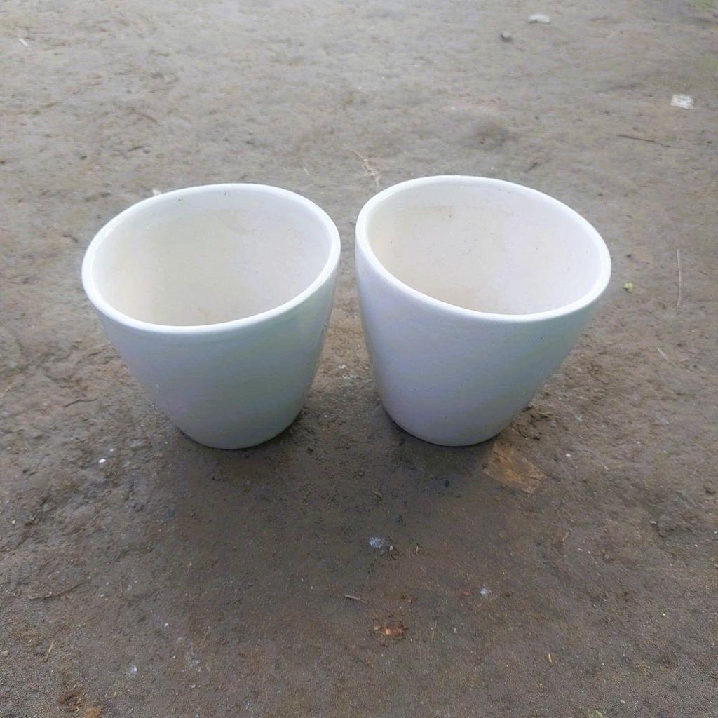 Set of 2 - 6 Inch White Cup Designer Moni Ceramic Pot