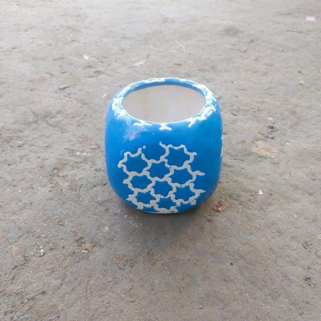 4 Inch Blue Dice Designer Ceramic Pot