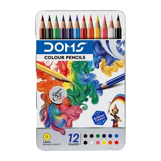 Doms pencil colours 12 shades flat tin