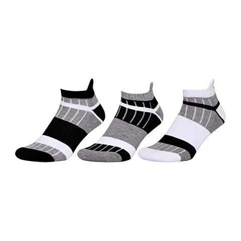 NIVIA Anklet Stripes Sports Socks (Pack of 3) Black, White, Grey - Freesize