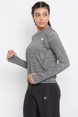 Clovia Activewear Solid Long Sleeve With Thumbhole T-shirt Grey - Quick-Dry