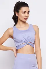 Clovia Activewearr Sport Twisted Solid Crop Top Lavender - Quick-Dry