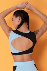 Clovia Activewear Sports Crop Top with Back Cut-out Blue - Quick-Dry