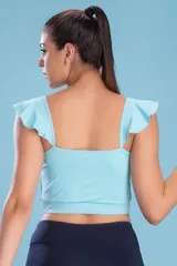 Clovia Comfort Fit Active Cropped Top in Sky Blue - Quick-Dry