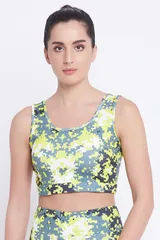 Clovia Medium Impact Padded Non-Wired Printed Sports Bra in Light Grey with Removable Pads