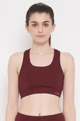 Clovia Medium Impact Padded Sports Bra with Removable Cups in Maroon