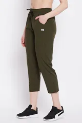 Clovia Activewear Sports Tights With Pocket Olive- Quick-Dry