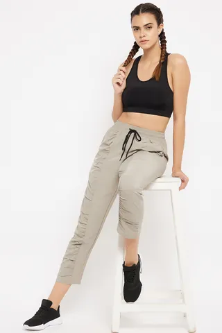 Clovia Comfort-Fit Active Track Pants in Grey - Quick-Dry
