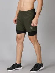 Dares Only Hybrid Run shorts with compression tights - Olive Color