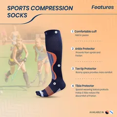 Sorgen Sports Compression Socks For Running, Cycling, Grey and Orange (1 Pair)