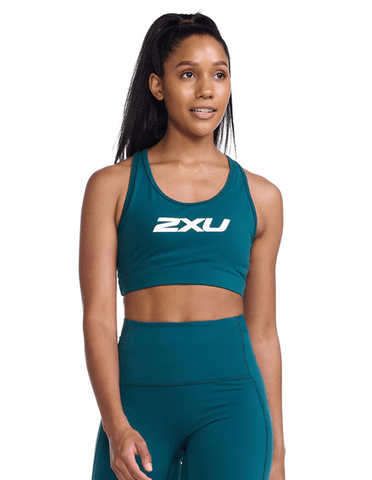 2XU Womens Motion Racerback Crop Sports Bra Deep Jade/White