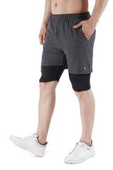 NAVYFIT Men's Running Active Wear Double Layer Shorts (MRS06) - (Medium, Dark Grey)