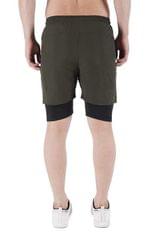 NAVYFIT Men's Running Active Wear Double Layer Shorts (MRS06) (Pack of 2) Olive Green
