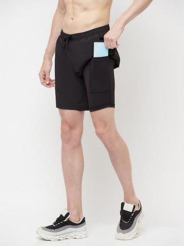 TRUEREVO 7" 2 in 1 Running Sports Shorts for Men - Dark Black