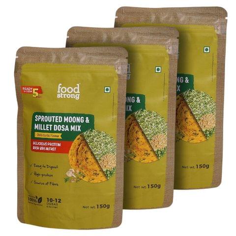 Foodstrong Sprouted Moong Dosa Mix | Chilli Garlic | 150g x 3