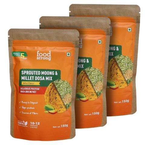 Foodstrong Sprouted Moong Dosa Mix | Achari | 150g x 3