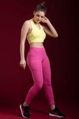 Clovia Padded Active Crop Top in Yellow with Halter Neck - Quick-Dry