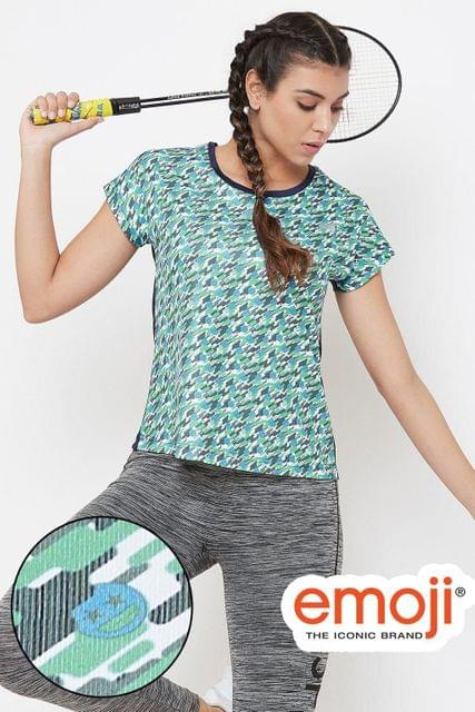 Clovia Activewear Printed Short Sleeve Sports T-shirt - Quick-Dry