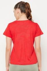 Clovia Comfort Fit Active T-shirt in Red - Quick-Dry