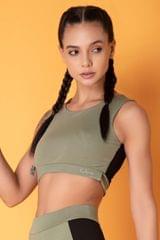 Clovia Activewear Sports Crop Top with Back Cut-out Green - Quick-Dry