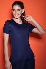 Clovia Activewear Short Sleeves Sports T-shirt Dark Blue - Quick-Dry