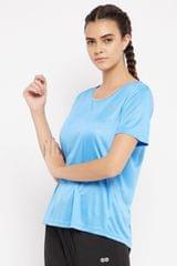 Clovia Activewear Short Sleeves Sports T-shirt Blue - Quick-Dry
