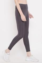 Clovia Active Tights with Wide Elastic Waistband in Dark Grey- Quick-Dry