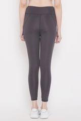 Clovia Active Tights with Wide Elastic Waistband in Dark Grey- Quick-Dry
