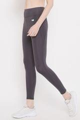 Clovia Active Tights with Wide Elastic Waistband in Dark Grey- Quick-Dry