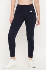 Clovia Snug Fit Active Tights in Navy with Reflective Logo Blue - Quick-Dry