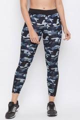 Clovia Activewear Sports Ankle Length Printed Tights Blue- Quick-Dry
